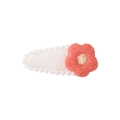 Mini hair clip featuring white scalloped fabric and pink embroidered sunflower design - Pink-Orange Embroidered Flower (7)