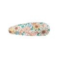 Pince à cheveux florale avec motifs orange et bleu pastel sur tissu blanc pur - Style 14