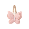 Pink double-layer lace butterfly hair clip with white pearls for girls and babies - Pink