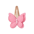 Pink double-layer lace butterfly hair clip with pearls and glitter for girls - Light Pink