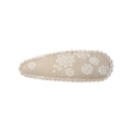 Pince à cheveux florale avec fleurs blanches et motif libellule sur tissu beige - Style 22