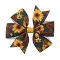 Fiocco per capelli verde con girasoli e foglie autunnali per decorazione festiva di Thanksgiving - Girasole Foglie Verde Scuro (1)