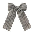 Pinza de pelo con lazo de lino para niñas en tela tejida gris con detalles de hilo dorado - Estilo de Rayas Metálicas Gris Claro (4)