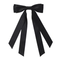 Barrette à cheveux élégante en satin noir à double couche avec rubans pour filles - Noir (4)