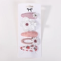 Detailed close-up of 5-piece pink fabric hair clip set with floral embroidery and knits - 5C (5 Pcs/Pack)