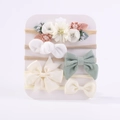 Lot de 5 bandeaux mignons pour bébé avec fleurs et nœuds en velours sur carte support - Ensemble de Bandeaux Nœud Vert Morandi et Beige (5D)