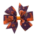 Handmade purple thanksgiving hair bow clip with turkey and pumpkin patterns for kids - Purple Turkey Pumpkin (7)
