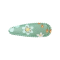 Barrette à cheveux verte en tissu avec fleurs de marguerites et bords festonnés - Style 35