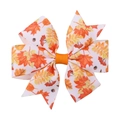 Thanksgiving hair bow with autumn maple leaf pattern on white ribbed ribbon clip - White Autumn Berries (10)