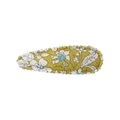 Barrette à cheveux florale en tissu vert olive avec petites fleurs blanches - Style 38