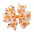 Childrens fall bow hair clip with orange pumpkins and maple leaf print patterns - White Maple Pumpkin (11)