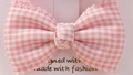 Pink and white checkered bow hair clip with lace edges on a display card - Pink and White Plaid Bow Style (1)