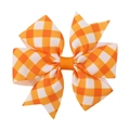 Orange and white checkered grosgrain ribbon bow hair clip for girls' autumn festive outfits - Orange White Plaid Style (12)