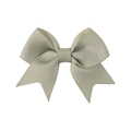 Mini children's hair clip with light grey-green grosgrain ribbon bow and fishtail design - Sage Green (566)