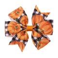 Handmade Thanksgiving bow clip with orange pumpkin prints on black and white plaid ribbon - Black White Grid Pumpkin (14)