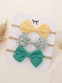 Lot de 3 bandeaux bébé avec nœuds à fleurs, à pois et de couleur unie verte - Style Floral Jaune Vert Foncé (3G)