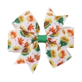 Children's grosgrain hair bow with autumn sunflower and maple leaf prints for Thanksgiving - White Sunflower Maple (16)
