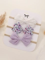 Lot de trois bandeaux pour bébé avec nœuds à motifs floraux et à pois sur carte - Style Floral Blanc Lavande (3D)