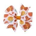 Thanksgiving hair clip for kids featuring festive turkey and pumpkin patterns on white ribbon - Thanksgiving Elements (18)