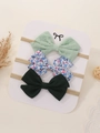 Lot de 3 bandeaux pour bébé avec nœuds floraux et unis sur bandes en nylon doux - Style 3B