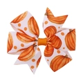 White grosgrain ribbon hair bow with orange pumpkin print and polka dots for girls - White Pumpkin Polka Dot (20)
