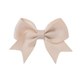 Mini cream grosgrain ribbon bow hair clip with textured ribbed fabric for baby girls - Rice White (835)