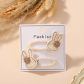 Süße cremefarbene Hasen-Haarclips Set mit braunen Blumen für Mädchen auf Karte - Hasenform (2A-1) / Beige Stil