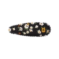 Barrette à cheveux en tissu avec motif marguerites blanches et jaunes sur fond noir - Style 52