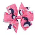 Pink grosgrain ribbon bow clip with cartoon swan pattern and swallowtail cut design - Pink Cartoon Bird (21)