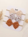 Lot de trois bandeaux bébé avec motifs floraux, jacquard crème et couleur marron - Style Floral Crème Caramel (3C)