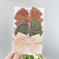 3-pack of waffle fabric baby bow headbands in earthy brown, olive green, and cream white - Combination Set / Brown Green Beige