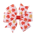 Thanksgiving hair bow with orange maple leaf pattern on white grosgrain ribbon - White Red Maple Leaf (22)