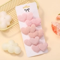 Pink heart hair clip set with polka dots and plaid patterns for girls on display card - Cotton / Fabric / Pink Plaid Polka Dot Collection (6C)