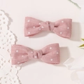 Set di due fermagli per capelli con fiocchi in tessuto rosa a pois per ragazze stile college - Stile Pois Rosa