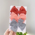 Cute three-piece baby bow headband set in red, pink, and grey with textured fabric - Combination Set / Red Pink Gray