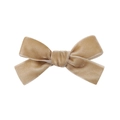 Cute camel-colored velvet bow hair clip for girls with soft texture and elegant ribbon design - Tan