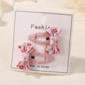 Barrettes à cheveux en tissu rose avec broderie florale et nœud pour filles lot de deux - Nœud Brodé Rose (2A-2) / Rose