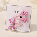 Lot de deux barrettes à nœud en tissu rose avec broderies florales colorées - Nœud à Petites Fleurs Fond Rose (2A-3) / Rose