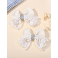 Par de pinzas para el cabello de encaje crema con lentejuelas plateadas para niñas - Beige (2A-1)