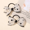 Lot de deux chouchous en tulle blanc cassé avec pois noirs et nœud central - Élastique à cheveux / Pois Noirs (Lot de 2)