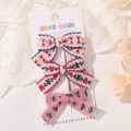 Three-piece set of embroidered bow hair clips with floral patterns on white display card - Blue Heart Red Floral Pink Petal Mix (3B)