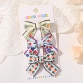 Lot de trois barrettes à nœuds en tissu floral pour filles sur carte de présentation - Mix Floral Orange Vert Rouge Bleu Pois Orange (3C)