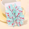 Lot de deux nœuds à cheveux à rayures vertes avec motifs flamants roses pour enfant - Motif Flamant Rose à Rayures (2A-2)