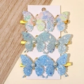 Pinzas para el pelo de mariposa con purpurina y perlas en tarjeta de tres colores - Iridiscente Azul Verde (6M)