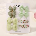 Set da 8 pezzi di fiocchi verdi per capelli da bambina con clip floreali su cartoncino - Stile Verde (8B)