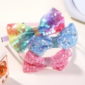 Set de diademas infantiles con lazo de lentejuelas arcoíris en colores rosa y azul - Arcoíris Azul Rosa Color Degradado