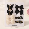 Set di 8 fiocchi per capelli con ricamo nero, peluche beige e fermagli a motivi floreali - Stile Bianco E Nero (8D)