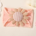 Bandeau bébé en nylon rose clair avec grande fleur en tricot et centre à carreaux orange - Rose Clair (2)
