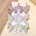 Set of 6 glitter butterfly hair clips with pearls on a golden alligator base for girls - Blue Green Gradient (6S)