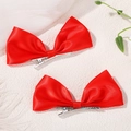 Pair of vibrant red satin bow hair clips with silver alligator clips for girls - Bow / Red